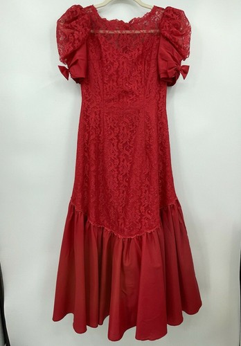 Vintage red gown satin - vintage, lace