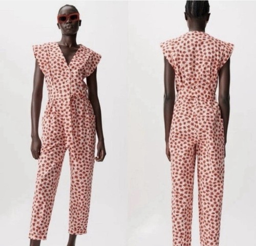 Zara floral red jumpsuit size - floral,