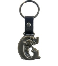 Vintage Walt Disney Mickey Mouse Letter Initial G Keychain Keyring Brass Leather