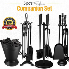 5 Piece Companion Set Log Burner Tools Fireplace Black Cash Iron Poker Shovel uk