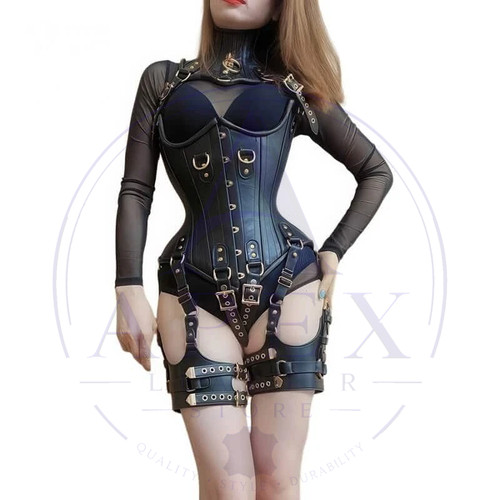 Custom leather restraint dress - leather,