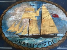Wooden Desk with Painted Ship
