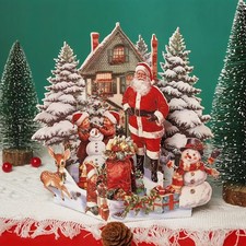 Christmas Father Santa 3D Pop Up Greeting Card Xmas Tree Snowman Christmas Gift