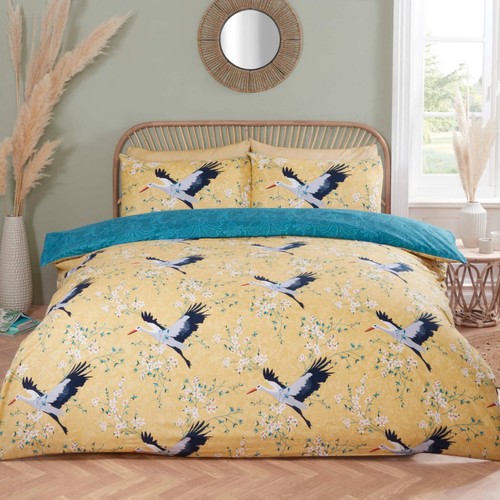 Cranes duvet cover set ochre - cover,