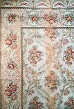 VINTAGE antique long rug tapestry needlepoint floral rose