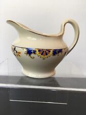 Hanley, Pearl Pottery Vintage Ceramic Jug. Ivory With Brick, Blue, Yellow Band.