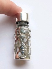 Mini Glass Perfume Bottle With Sterling Silver Overlay Design.