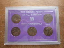 GB pennies with MINT MARKS in plastic holder - 1918, 1919 KN; 1912, 1918, 1919 H