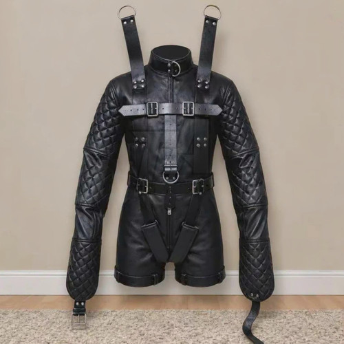 Leather bodysuit straitjacket