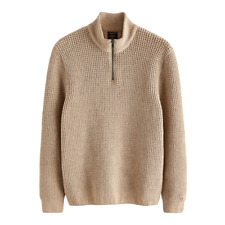 Mens N@@t ZIP NECK Chenille Knitted Jumper Navy Grey Neutral Sizes S - 2XL
