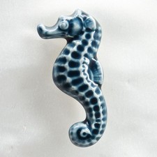 Vtg 1960s Blue Ceramic Seahorse Brooch Mid Century Poole Pottery Style Coastal