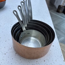 Beautiful set of 5 copper saucepans made in FRANCE,  "Les coppers de Faucogney" 