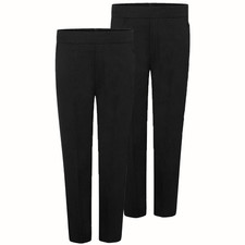 Kids Boys School Trouser Half Elastic Back Waist Pull Up Uniform Pants Pack Of 2