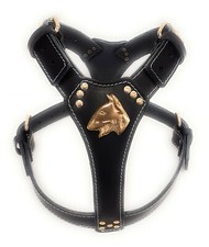 Black Leather Dog Harness with English Bull Terrier Head Motif