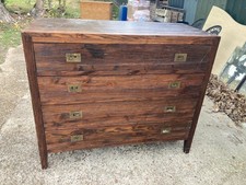 Heavy Brown Wooden Chest of 4 Drawers