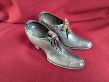 A Pair Of Antique Pewter Shoe Pin Cushions Needlework Collectables with Laces