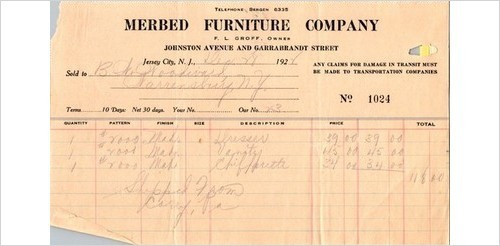 Merbed furniture invoice 1921 - merbed,