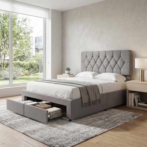 193cm grey double bed - 193cm,