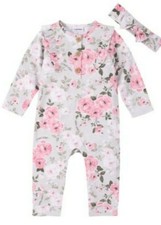 NEW Calvin Klein Girl's Infant Floral Ruffle Outfit & Headband Set * Size 24M 
