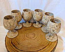 Set of 6 Vintage Dorset Fossil Limestone Goblets / Wine Cups.