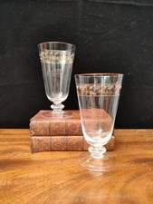 Pair Of Laura Ashley Hand Decorated Goblet Glass Glasses Etched Oak Leaf & Acorn