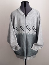 Vintage 90s Chums Men’s Green/grey Fair Isle Oversized Zip Cardigan XL 48-50”