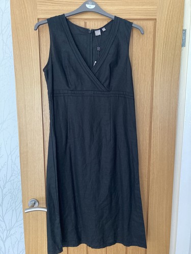 Linen black short dress - black,