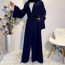 Muslim Women Lady Dubai Kaftan Open Front Cardigan Abaya Long Dress Islamic Robe