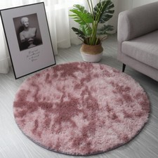 Round Shaggy Fluffy Anti-Skid Rug Living Room Bedroom Circle Carpet Floor Mat UK