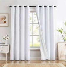 White Black Out Thermal Eyelet Curtains - Room Darkening 230x135cms 2 Panel Pair