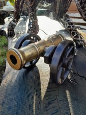 Antique Cast Iron Base With Brass Cannon Display Ornament Collector Man Cave 