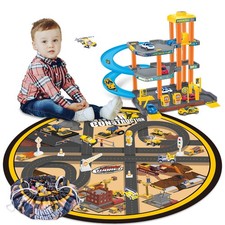 Car Parking Garage Toy Set with Play Mat Vehicles Elevator Traffic Signs for Kid