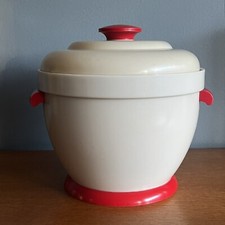 Vintage Thermos Model 931 Mid Century Ice Bucket Cream And Red Art Deco Style