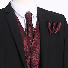 Men's Paisley Waistcoat Vest + Tie + Pocket Square Handkerchief Set Wedding