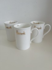 Harrods White & Gold Fine Bone China Mug London Knightsbridge Tea Coffee Cup X3