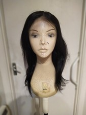 Human Hair wig, Lace front, natural black, straight, medium cap