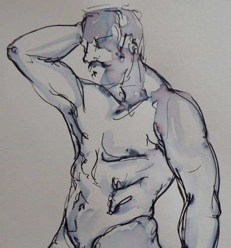 Ink drawing male nude - drawing, on