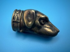 Beautiful Antique/Vintage Novelty Dog Head Brass Vesta Case w Pink Eyes