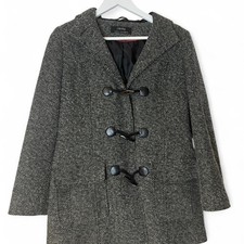 BHS Petite Wool Blend Hooded Coat UK 10 Black & White Toggle Jacket good conditi