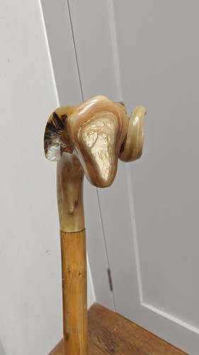 Vintage ram head carved horn
