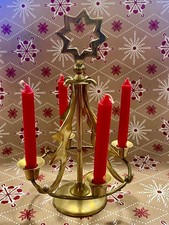 Christmas Tree Candle Holder Solid Brass Festive Decoration Xmas + 4 red candles