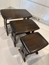 Ercol Nest Of 3 Tables Solid Dark Wood Vintage Mid Century Modern 