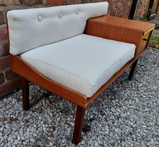 Mid Century Modern Chippy Heath Telephone Seat Ivory Bouclé
