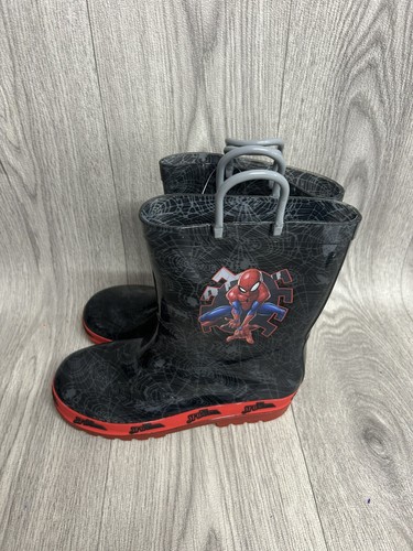 Boys spider man black wellies - black,