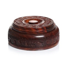 Round Wooden Carved Spice Box with 4 Sections – Handcrafted Masala Storage Dabba