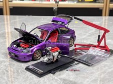MH 1:18 Scale Purple Civic Type R EK9 B16B Vtec Engine Model Diecast Metal Car