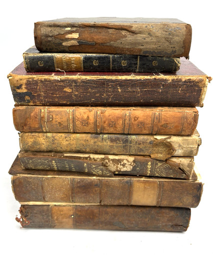 Damaged old books with - 8,