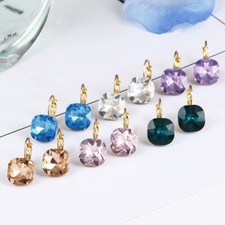 Gold Crystal Elements Hoop Leverback Earrings Womens Jewellery Gift 5 Colours UK