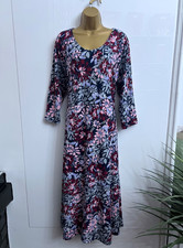 Cotton Traders Ladies Long Dress Size 20 Pink & Navy Blue Floral 3/4 sleeves