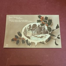 Vintage Christmas Greetings Postcard: EAS, Posted 1914. Holly. 